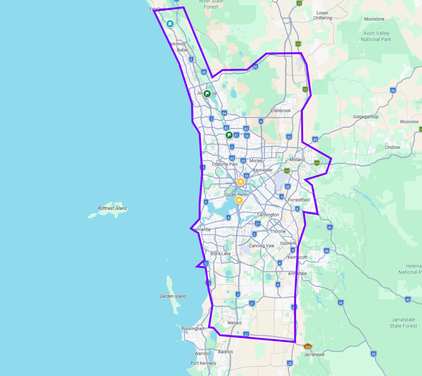 Map showing the free delivery area